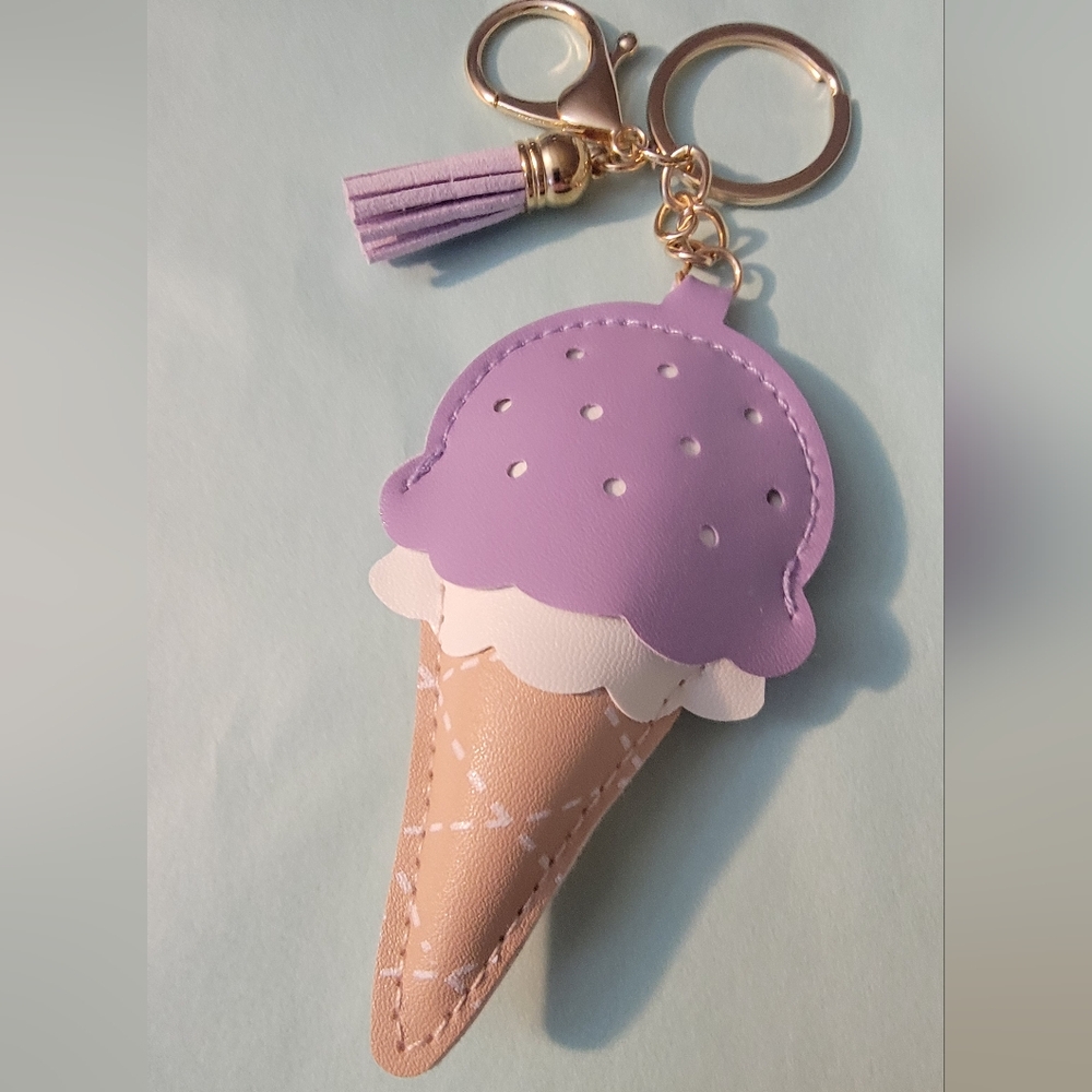 Purple Ice Cream Cone Keychain Bag Charm